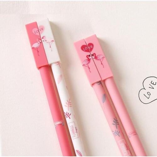 2 Pcs/pack Lover Flamingo Couple Friendly Forever Gel Pen Promotional Fashion Stationery School & Office Supply Kawaii Cute Pen