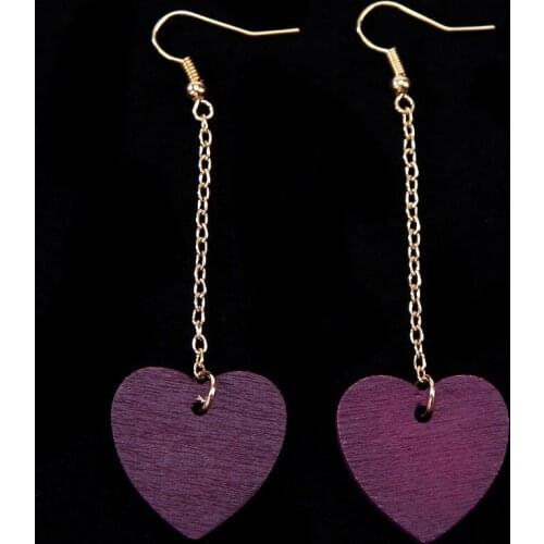 4 Patterns Purple Heart piercing Hoop Hook Chain Pendant Dangle Earrings Drop Earrings for Women