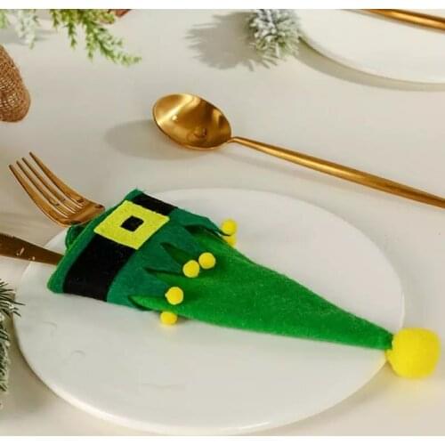 5pcs Christmas Caps Cutlery Holder Fork Spoon Pocket Christmas Decoration Bag Knife Fork Set Cover Table Decor New Year