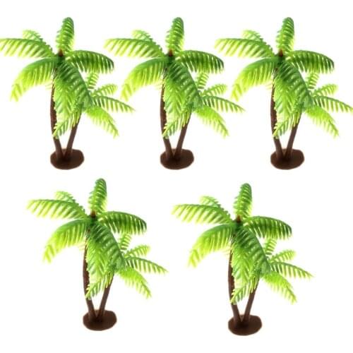 5Pcs Mini Plastic Coconut Palm Tree Artificial Plant Craft Micro Landscape Aquarium Decoration Home Office Desk Decor 12cm
