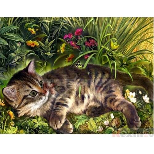 Kexinzu Full 5D DIY Square/Round Drill Diamond Painting "Animal Cat" 3d Diamond Embroidery Cross Stitch Decor Gift Ke46