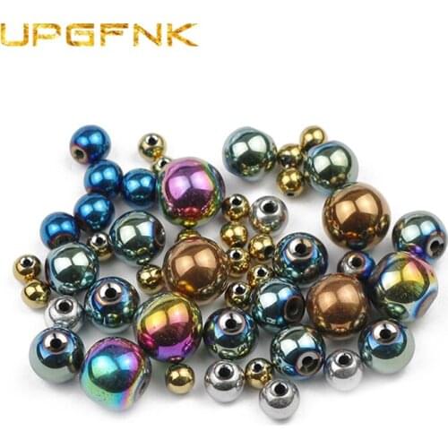 UPGFNK Natural Stone beads black Hematite 2/3/4/6/8/10mm Plating Round Loose beads for Jewelry Making DIY bracelet Accessories