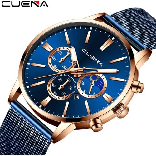 Luxury Watch Men Relogio Masculino Quartz Wristwatches Erkek Kol Saati CUENA Slim Mesh Steel Waterproof Business Sport Watches