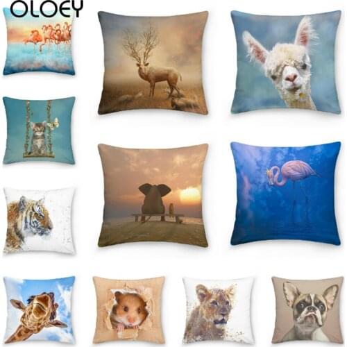 Mouse Hamster Giraffe Tiger Cat Dog Cushion Cover Decorative Sofa Pillowcase Animal Polyester Pillow Cover Home Decor 45X45CM