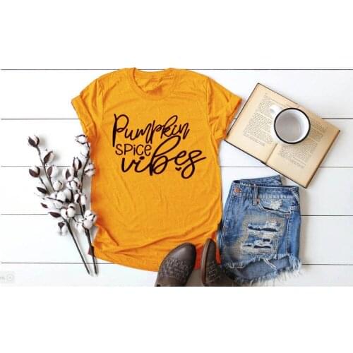 Pumpkin Spice vibe Shirt t-shirt yellow Halloween casual slogan women shirt aesthetic harajuku family gift cute tee tops- K286