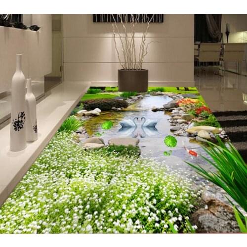 Customized vinyl flooring roll meadows streams waterproof 3d floor stickers 3d floor art wallpaper