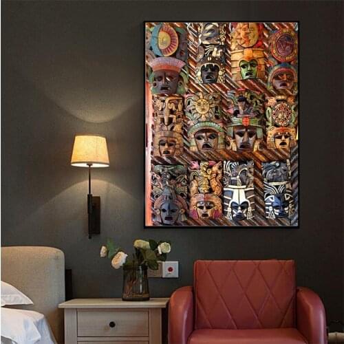 Ancient Culture Quotes Canvas Painting Posters and Prints Picture Party Living Room Decor Mexican Mask Wall Decor Art Paintings