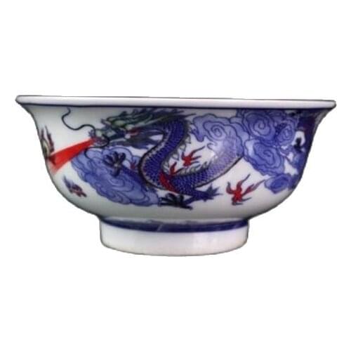China Old Porcelain Pastel Glaze Bowl Blue And White Bowl With Double Dragon Pattern Bowl