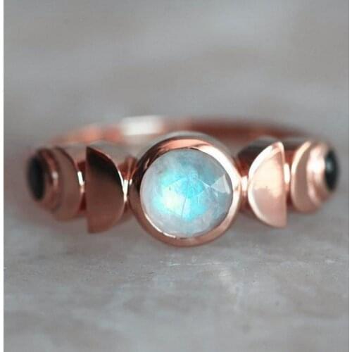 Vintage Female Small Moonstone Love Ring Simple Rose Red Color Engagement Ring Fashion Boho Promise Wedding Rings For Women