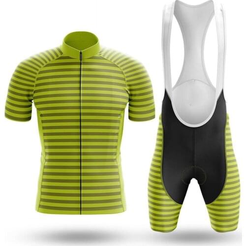 Lime Green Stripe Cycling Jersey Set Sport Team Bike Men Clothing Quick Dry Summer Sleeve Cycling Road Ride Shirt Bib Short Gel