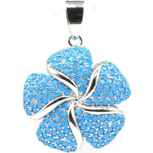 33x24mm Lovely Cute Flowers Shape Created Blue Turuqoise Kunzite Black Onyx White CZ Tanzanite Dating Silver Pendant