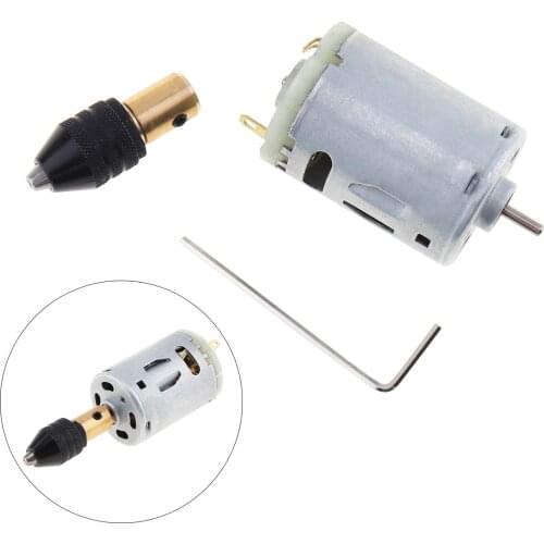 DC 12-24V Mini 385 Motor Hand Drill with Multifunction Three-jaw Chuck Wrench for PCB Wood Plastic Cardboard Hole Saw