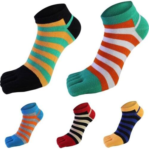 Men Pure Cotton Toe Sock Five Finger Breathable Absorb Sweat Striped Socks Colorful Shining Comfortable Five-finger Casual Socks
