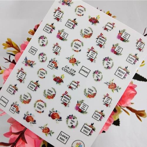 3D Nail Art sticker Peel Off Sliders Floret Flowers Love You Letters Nail Decoraciones Foil adhesive Design Manicure Accessories