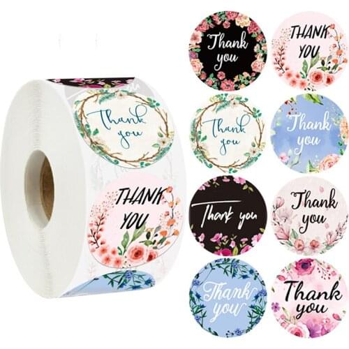 500pcs/roll Pink Flower Thank You Stickers Seal Labels For Small Business Gift Decoration Envelope Sealing Handmade Sticker