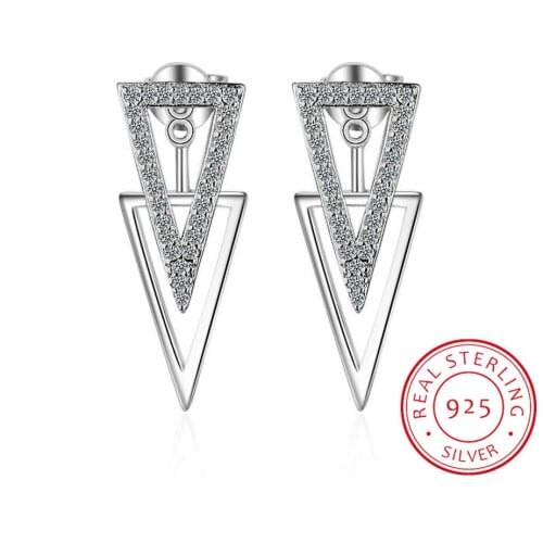 New Fashion 925 Sterling Silver Jewelry Micro Cz Zirconia Crystal Double Triangle Geometry Hanging Earrings For Women Oorbellen