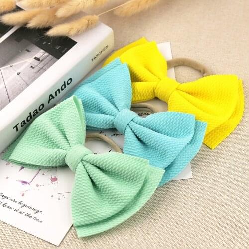 Solid Waffle Fabric Big Bow Nylon Good Elastic Headband Puff Bow Head Band Girls Hair Accessories Comfortable Children Headwear