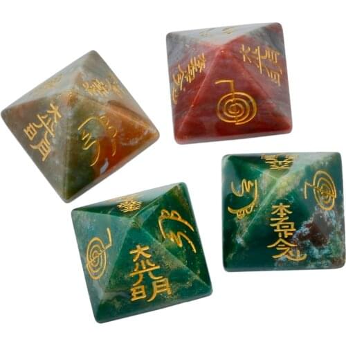 TUMBEELLUWA 1Pc India Onyx Pyramid Engraved Usui Reiki Symbol,Crystal Point Healing Chakra Figurine