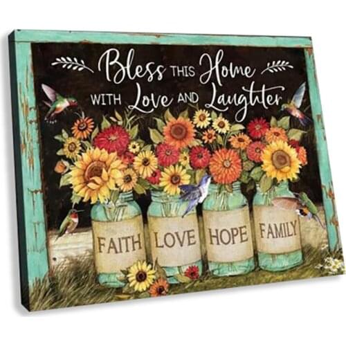 Floral Flowers Canvas Country Farmhouse Painting Bless This Home Motivation Print Printing Wall Arts Bedroom Decor Room Posters