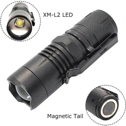 Portable Mini Flash Light XML L2 Zoomable LED Torch With Magnetic Tail Pen Clip Waterproof 2 Modes Small Lantern For Camping