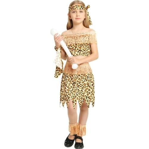 Selling Halloween Leopard Costume Childrens Performance Clothes Indigenous African Primitive Indian Set Masquerade Theme Party