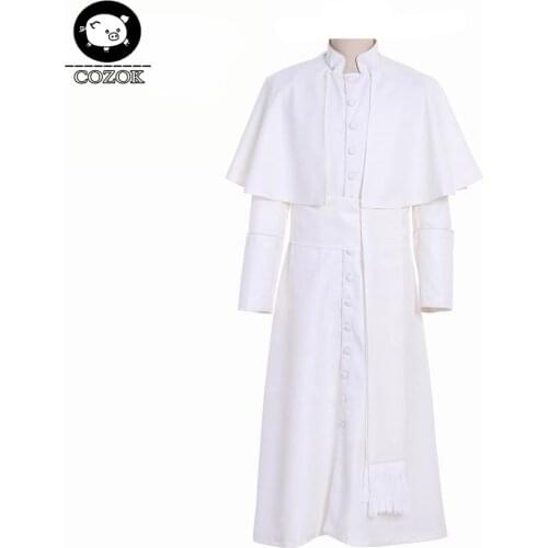 Roman white Priest Cassock Robe Gown Clergyman Vestments Medieval Ritual Robe Gothic Wizard Costume white Priest Robe cosplay