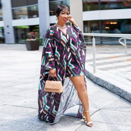 RMSFE 2021 Womens Long Sleeve V-Neck Fashion Loose Beach Coat Cape With Casual Shorts Two Piece Set