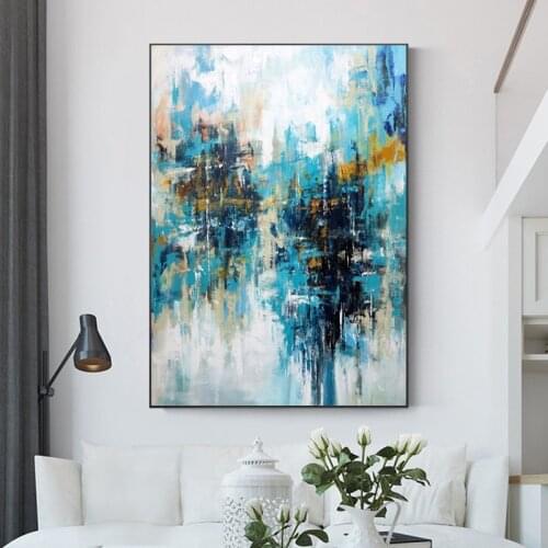 Hand-painted abstract large blue oil painting modern mural living room decoration painting large wall art can be customized