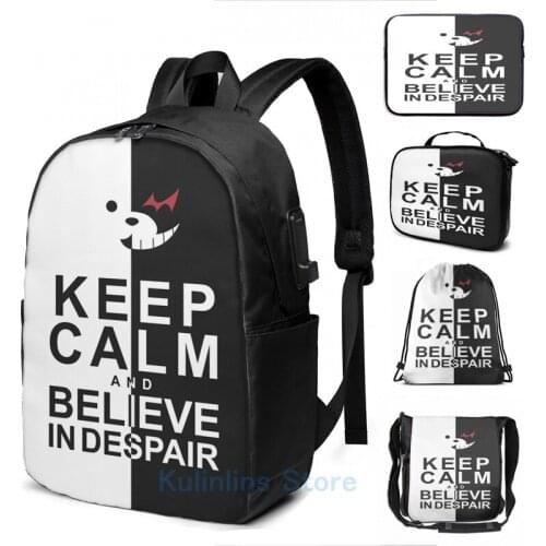Graphic print Keep Calm and Believe in Despair (Danganronpa) USB Charge Backpack men School bags Women bag Travel laptop bag