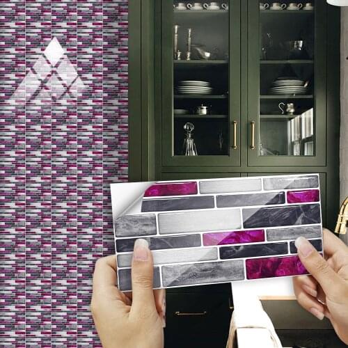 Gray & Purple Red Flat Marble Texture Embossing Tiles Wall Sticker Kitchen Oil-Proof Bathroom Waterproof Peel & Stick Wallpaper