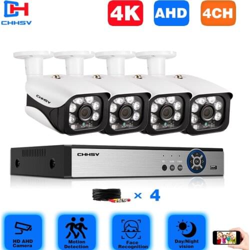 CHHSV 4CH 4K DVR CCTV System 8.0MP Security Cameras IR Night Vision outdoor IP66 Waterproof Video Surveillance kit HDD
