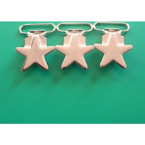 Sutoyuen 30pcs Metal Star Shape Baby Pacifier Clip Sliver Suspender Dummy Nipple Pacifier Chain Holders for 25MM Ribbon