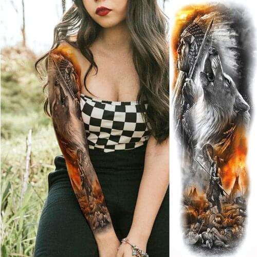 Indian Men Fox Temporary Tattoos For Men Women Body Art Full Arm Sleeve Totem Realistic Tatoo Disposable Fake Tattoo Stickers