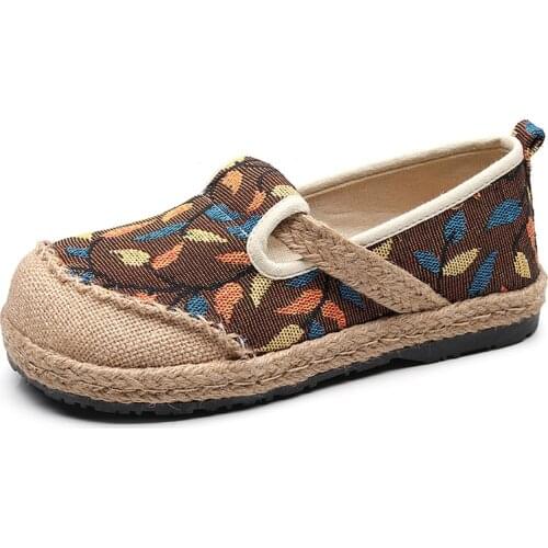 Retro Handmade Ladies Cotton Linen Slip On Shoes Espadrilles Bohemian Embroidered Comfortable Women Casual Flat Platform Loafers