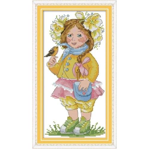 Spring girl cross stitch kit aida 14ct 11ct count print canvas cross stitches needlework embroidery DIY handmade