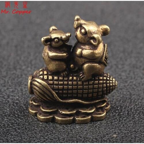 Vintage Copper Solid Corn Rat Miniatures Figurines Lucky Ornaments Home Living Room Decorations Brass Mouse Crafts Wedding Decor