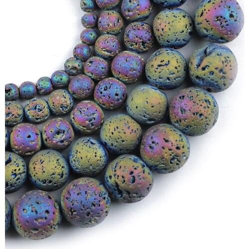 YHBZRET Multicolored Plating Natural Lava Stone 4/6/8/10/12MM Loose beads for Jewelry Making bracelets&necklace DIY Accessories