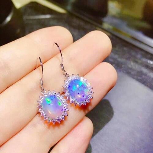 Shilovem 925 sterling silver Natural opal Drop Earrings fine Jewelry women trendy wholesale gift new 8*10mm lpe0810665ago