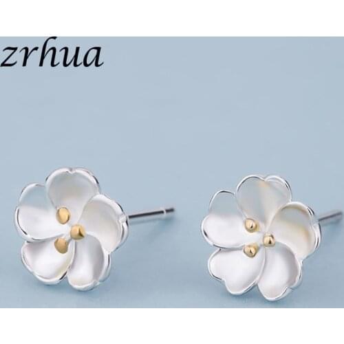 ZRHUA Silver Color Love Flower Shape Exquisite Stud Earrings for Women Fashion Silver Earrings Jewelry Christmas Gifts