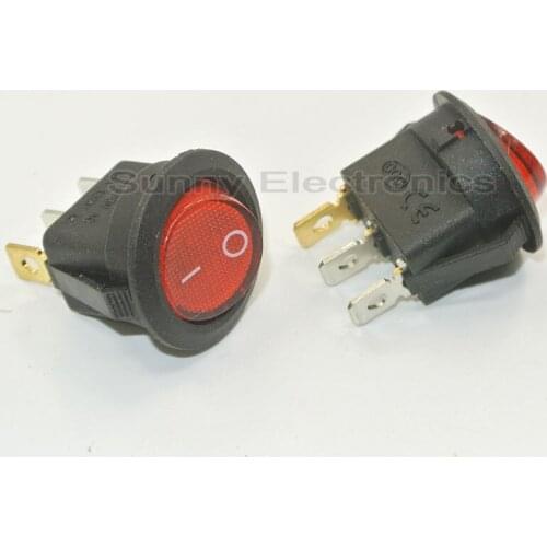 10 x AC 6A/250V Red Light ON-OFF SPST Round Car Auto Rocker Switch