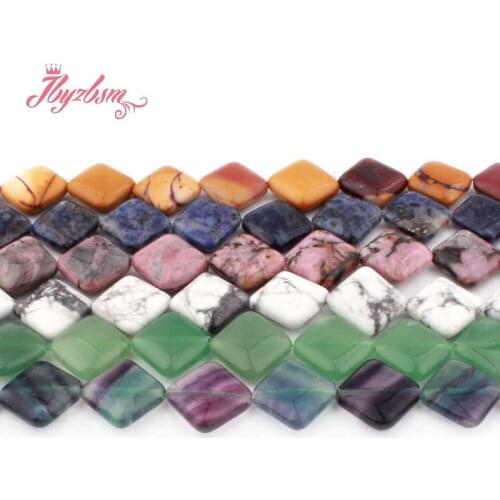 15mm Natural Fluorite Quartz Rhodonite Agates Square Rhombus Stone Beads For DIY Necklace Jewelry Making Loose 15" Free Shipping