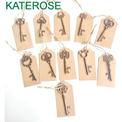 80 PCS Vintage Wedding Favors Bronze Skeleton Key Bottle Opener with Blank Tag Card DIY Party Decorations
