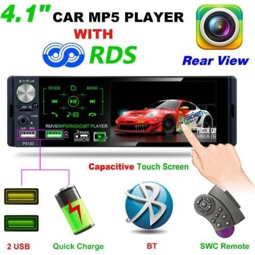 4.1 Inch 1 Din Auto Car Radio MP5 Player Touch Screen Audio Mirror Link Stereo Bluetooth IR Rear View Camera USB / TF / AUX IN
