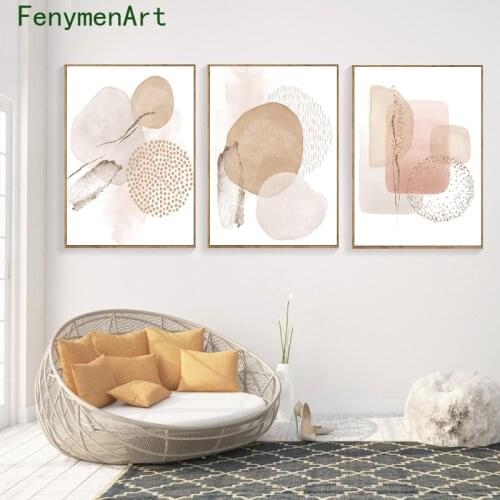 Beige Pink Geometric Decorative Paintings Boho Wall Posters and Prints Canvas Pictures for Living Room Bedroom Home Decoration