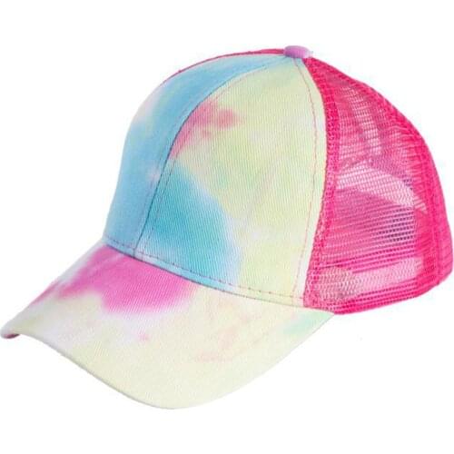 Quick dry Outdoor Women Tie Dye Anti Sun Adjustable Cotton Baseball Cap Mesh Ponytail Hat girls