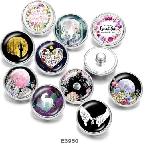 Flower moon Christmas Painted Stainless steel Cabochon snaps buttons Phase Box 20mm Earring Silicone Bracelet CE3950