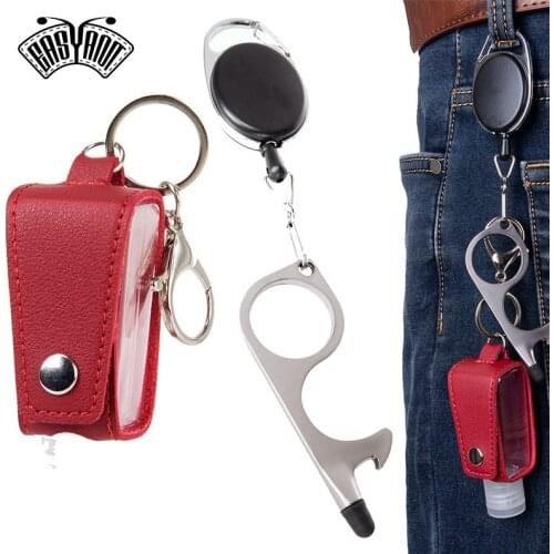 EASYANT Hand Sanitizer Leather Bottle Portable Set Flip Cap Personal Care with No Touch Door Opener Key Ring Red