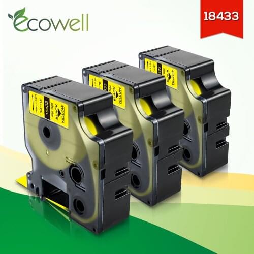 Ecowell 3PK Vinyl Label 18433 For Dymo Rhino IND Vinyl tape 19mm 18433 Black on Yellow for Dymo Rhino 4200 6000 6500 Printer