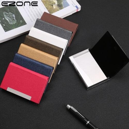 EZONE Business Card Holder Card Storage Case Metal PU Material Business Gift Office 8colors 9.6*6.5cm Store 15 Sheets Fashion