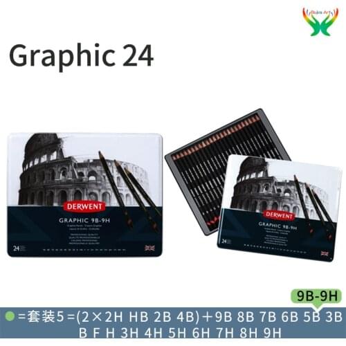 Derwent Graphic Drawing Pencils, Medium, Metal Tin, 12 Count (34214),12 Count (34213),24 Count (34202),watercolor pencil